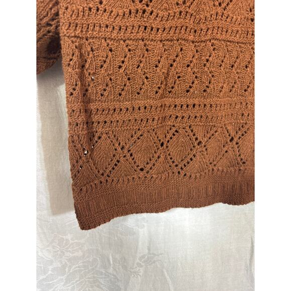 Vintage Sweater Medium Brown NEW Old Stock Open Knit Paul Harris USA - Picture 3 of 11